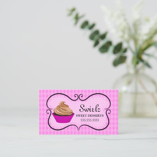 Cupcake bakkerijroze visitekaartje (Staand voorkant)
