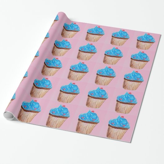 Cupcake-bakpatroon Cute Modern Festive Wrappin Cadeaupapier (Uitgerold)