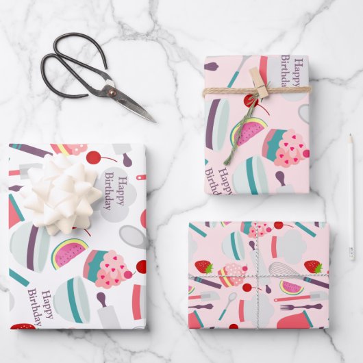 Cupcake bakpatroon roze Paarse Inpakpapier Vel (Voorkant)