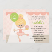 Cupcake Ballerina Birthday Invitation Blonde Kaart (Voorkant / Achterkant)