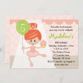 Cupcake Ballerina Birthday Invitation Redhead Kaart (Voorkant / Achterkant)