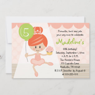 Cupcake Ballerina Birthday Invitation Redhead Kaart