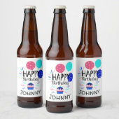 Cupcake & Ballonnen Gelukkige Verjaardag Tekst - Bier Etiket (Flessen)