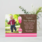 Cupcake Balloons Bruin Roze foto van Birthday Kaart (Staand voorkant)