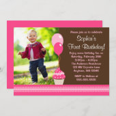 Cupcake Balloons Bruin Roze foto van Birthday Kaart (Voorkant / Achterkant)