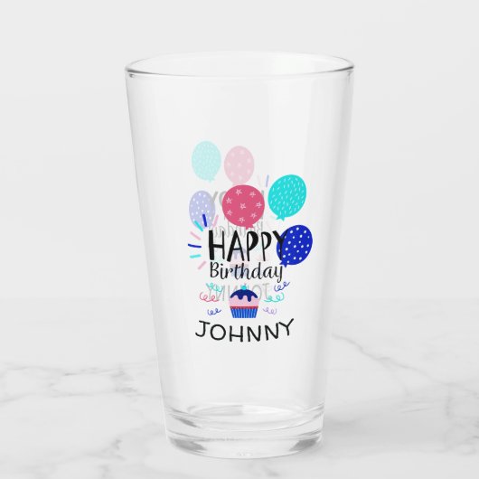Cupcake & Balloons Happy Birthday-tekst - Glas (Achterkant)