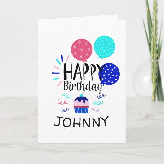 Cupcake & Balloons Happy Birthday-tekst - Kaart (Voorkant)