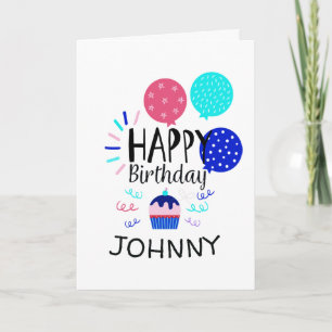 Cupcake & Balloons Happy Birthday-tekst - Kaart