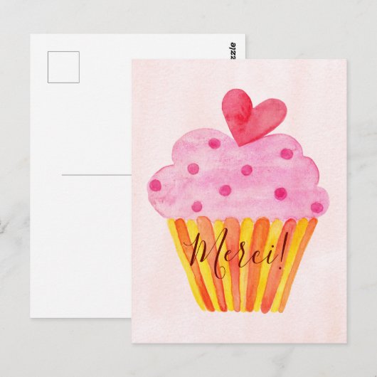 Cupcake bedank kaart - Merci (Voorkant / Achterkant)