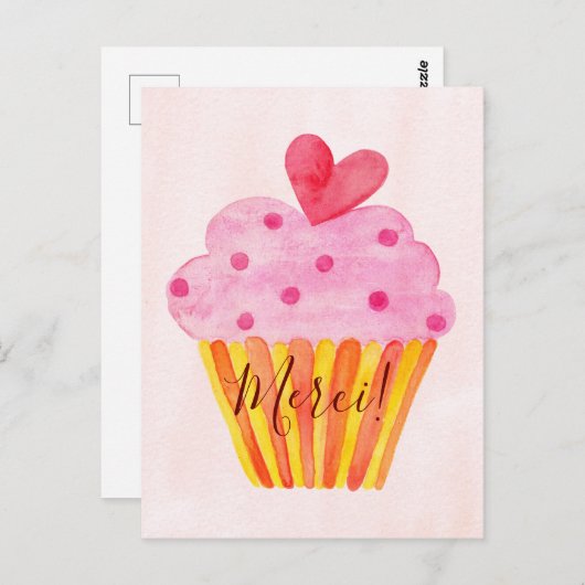 Cupcake bedankt Briefkaart - Merci (Voorkant / Achterkant)