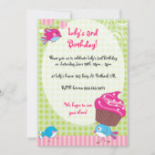 Cupcake Birdie Birthday Invites Kaart (Voorkant)