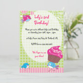 Cupcake Birdie Birthday Invites Kaart (Staand voorkant)
