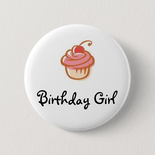 cupcake, Birthday Girl - Gepersonaliseerd Ronde Button 5,7 Cm (Voorkant)