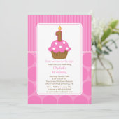 Cupcake Birthday Invitation 1st Birthday Pink Kaart (Staand voorkant)