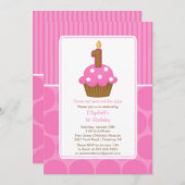 Cupcake Birthday Invitation 1st Birthday Pink Kaart (Voorkant / Achterkant)