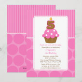 Cupcake Birthday Invitation 5th Birthday Pink Kaart (Voorkant / Achterkant)