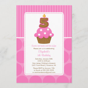 Cupcake Birthday Invitation 5th Birthday Pink Kaart