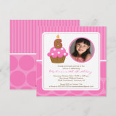 Cupcake Birthday Invitation 6th Birthday Pink Kaart (Voorkant / Achterkant)