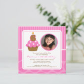 Cupcake Birthday Invitation 6th Birthday Pink Kaart (Staand voorkant)