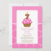 Cupcake Birthday Invitation 7th Birthday Pink Kaart (Voorkant)