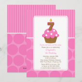 Cupcake Birthday Invitation 7th Birthday Pink Kaart (Voorkant / Achterkant)
