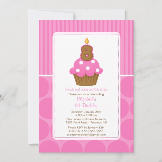 Cupcake Birthday Invitation 8th Birthday Pink Kaart (Voorkant)