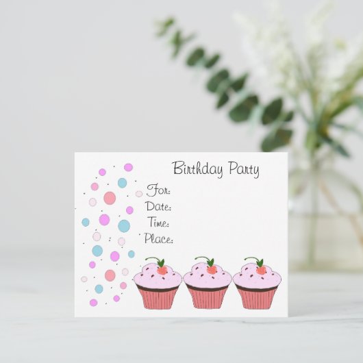 Cupcake Birthday Invitation Kaart (Staand voorkant)