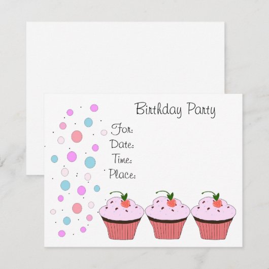 Cupcake Birthday Invitation Kaart (Voorkant / Achterkant)