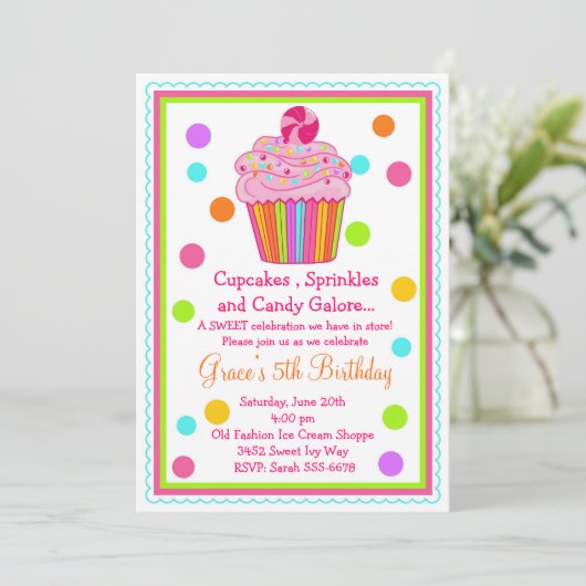 Cupcake Birthday Invitation Kaart (Staand voorkant)