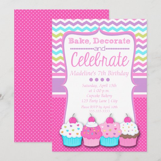 Cupcake Birthday Invitation Kaart (Voorkant / Achterkant)