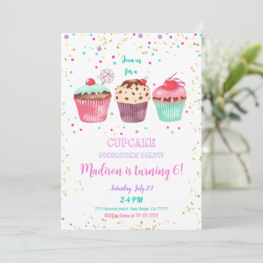 Cupcake Birthday Invitation Kaart (Staand voorkant)