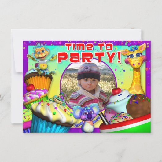 Cupcake Birthday Invite met "The GiggleBellies" Kaart (Voorkant)