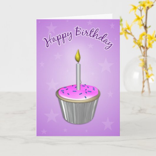 Cupcake Birthday Kaart (Gele Bloem)