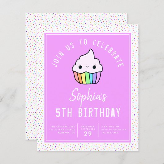 Cupcake Birthday Party Budget (Voorkant / Achterkant)