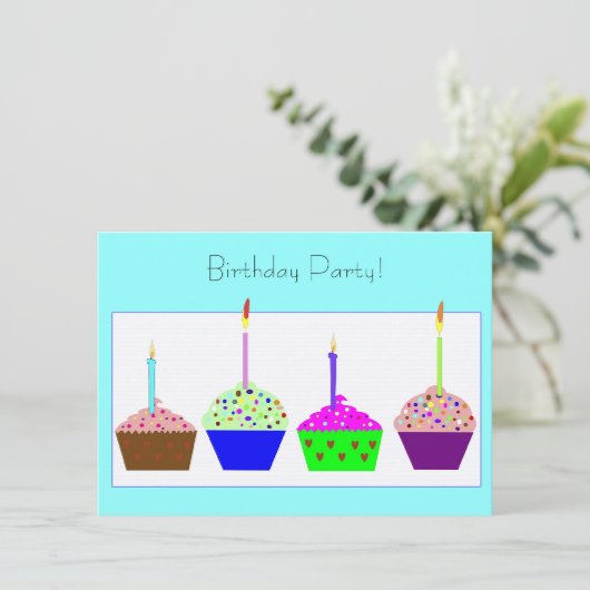 Cupcake Birthday Party Invitation Kaart (Staand voorkant)