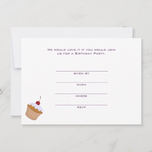 Cupcake Birthday Party Invitation Kaart (Achterkant)