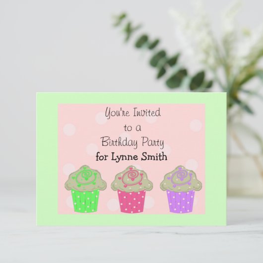 Cupcake Birthday Party Invitation Kaart (Staand voorkant)