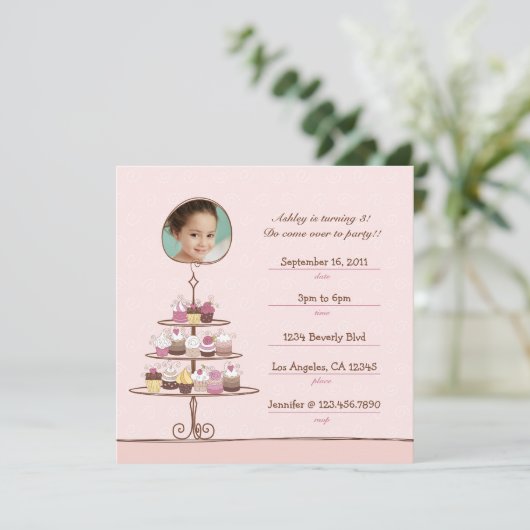 Cupcake Birthday Party Invitation Kaart (Staand voorkant)