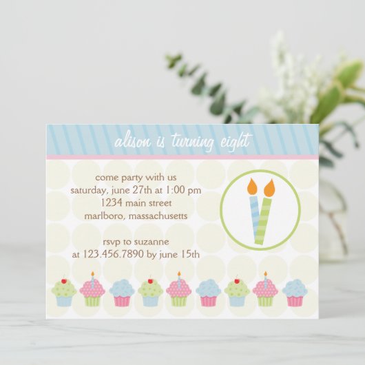 Cupcake Birthday Party Invitation Kaart (Staand voorkant)