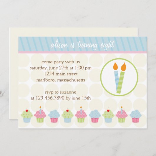 Cupcake Birthday Party Invitation Kaart (Voorkant / Achterkant)