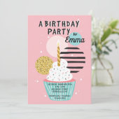 Cupcake Birthday Party Invitation Kaart (Staand voorkant)