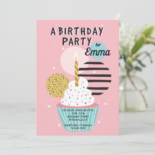 Cupcake Birthday Party Invitation Kaart (Staand voorkant)