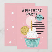 Cupcake Birthday Party Invitation Kaart (Voorkant / Achterkant)
