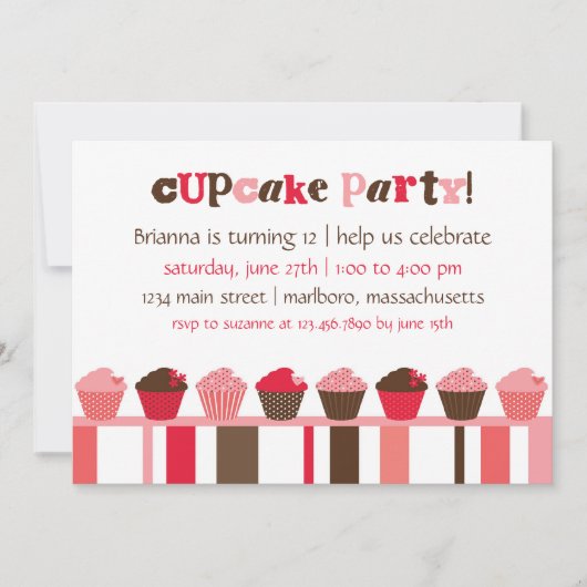Cupcake Birthday Party Invitation Kaart (Voorkant)