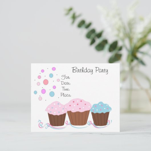 Cupcake Birthday Party Kaart (Staand voorkant)