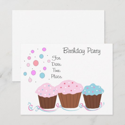 Cupcake Birthday Party Kaart (Voorkant / Achterkant)