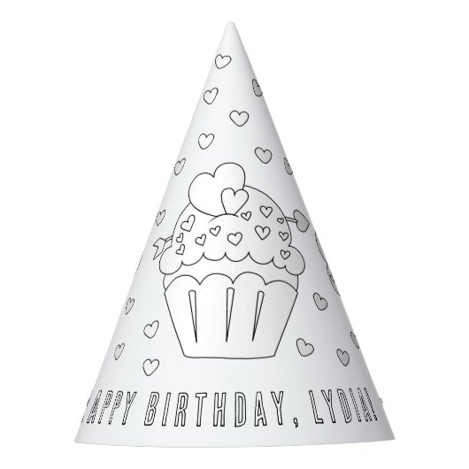 Cupcake Birthday Party - Kleur uw eigen Pet Feesthoedjes (Voorkant)