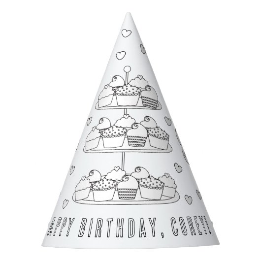 Cupcake Birthday Party - Kleur uw eigen Pet Feesthoedjes (Voorkant)