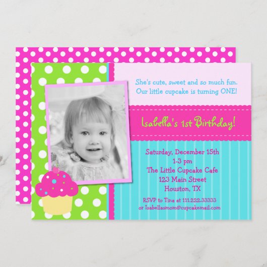 Cupcake Birthday Party-uitnodigingen Kaart (Voorkant / Achterkant)