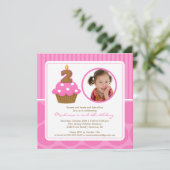Cupcake Birthday Uitnodiging 2e verjaardag Roze (Staand voorkant)